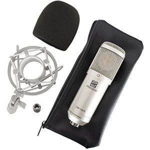 Pronomic CM-100S Condensatormicrofoon – grote 34 mm drivermicrofoon met schokbestendige houder en popfilter – voor opname, streaming, podcasting, home studio – zilver