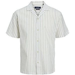 JACK & JONES PLUS Jprblusummer Linen Resort T-shirt met korte mouwen voor heren, Zand/strepen: losse pasvorm
