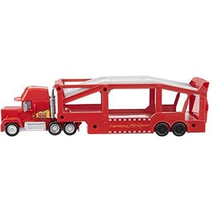 Disney Pixar Cars HHJ54 Mack transportwagen 33 cm met oprijplaat en aanhanger voor 12 voertuigen, duurzame verpakking, kinderspeelgoed, HHJ54