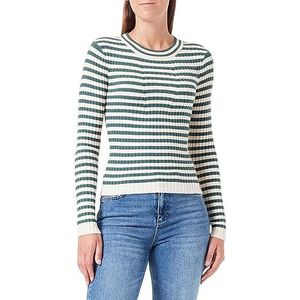 Bestseller A/S Pccrista Ls O-hals Knit Noos Bc Sweatshirt voor dames, Groen/strepen: berkenstrepen