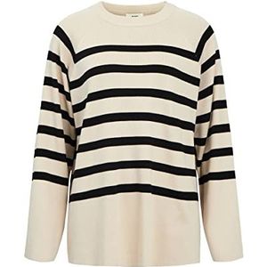 Object Objester Ls Knit Top Noos Sweater Dames, Sandshell/Strepen: Zwart, L, Sandshell/strepen: zwart