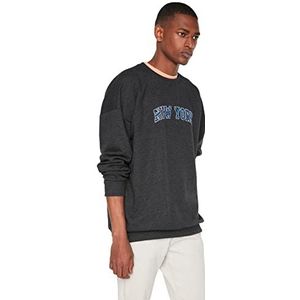 Trendyol Oversize sweatshirt ronde hals met slogan trainingspak heren, antraciet, M, Antraciet