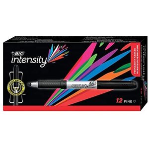 BIC Intensity permanente marker, ultradunne punt – nauwkeurige markering – zwarte inkt, doos met 12 stuks