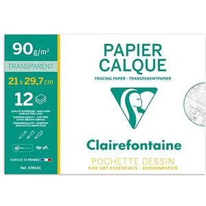 Clairefontaine 96853C Tekenmap voor school, 12 vellen, zeer transparant, A4, 21 x 29,7 cm, 90/95 g, ideaal voor technische tekeningen