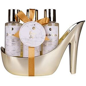accentra Marble Badset, cadeauset in prachtige, gouden pumps, 4-delige badset, beautyset, onderhoudsset, doucheset, voor een ontspannen spa-ervaring