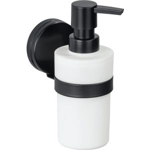 Vloeibare zeepdispenser voor badkamer, kunststof en metaal, 9 x 6 x 16 cm, zwart en wit