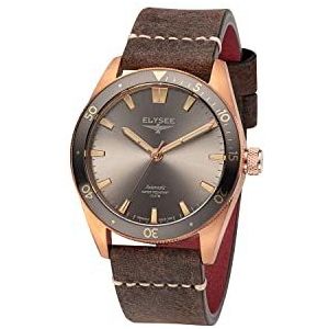 Elysee Bronzen herenhorloge met bronzen behuizing en vintage lederen band, lichtgevende wijzers, 100 m waterdicht, 1 stuk, Brons, Bronze Automatic, Riem