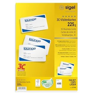 SIGEL LP799 visitekaartjes met afgeronde hoeken, 8,5 x 5,5 cm, 225 g, 400 stuks