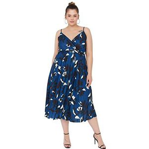 Trendyol Femmes Plus Size Midi A-ligne Décontractée Tricot Plus Size Dress, bleu, 3XL-grande taille