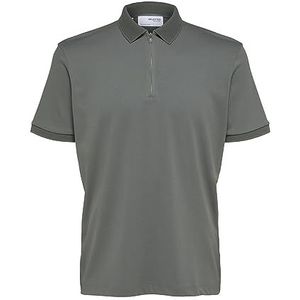 SELETED HOMME Poloshirt Slhfave Zip Ss voor heren, agave green