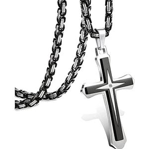 Chriscoco Christelijke kruisketting voor heren en dames, roestvrij staal, Byzantijnse ketting met hanger zwart kruis ketting, Geen edelsteen
