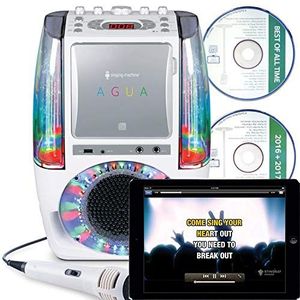 Singing Machine SML605W UA Bluetooth dansfontein karaoke-systeem met LED-verlichting, bekabelde microfoon en 3 cd's, wit