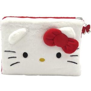 CyP Brands - Hello Kitty, Sanrio, toilettas, pluche, omkeerbaar, Kuromi en Hello Kitty, kleur wit en zwart, officieel product, wit/zwart, Sanrio Hello Kitty pluche etui, Wit/Zwart, Sanrio Hello Kitty