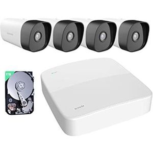 Tenda Bewakingscamera voor buiten, 4 MP, 4 x PoE-camera + 1 TB HDD + 4K 4CH NVR (tot 10 TB), Perosnne-detectie, videobewakingsset met 50 meter zicht, toegang op afstand, K4P-4TR-1T