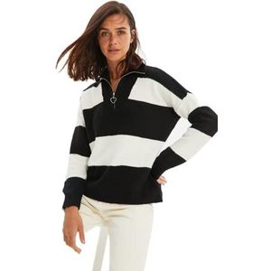 TRENDYOL Dames Regular Basics Pullover met omslagkraag, zwart, L, zwart.