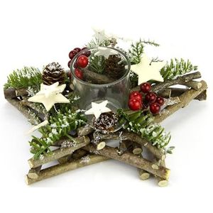 Kerstkrans ster met theelichthouder voor waxinelichtjes, kegels, bessen, dennentakken, adventdecoratie, tafelkroon, adventskalender, kandelaar, kroon