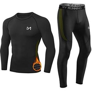 MEETYOO Thermisch ondergoed voor heren, sport basislaag shirt met lange mouwen + broek, Quick Dry Sou kleding voor training, skiën, hardlopen, wandelen, zwart, S