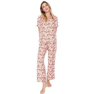 Trendyol Dames pyjama set met overhemd en broek, bloemenpatroon, meerkleurig, 68, Meerkleurig