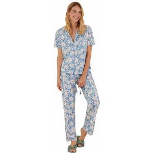 women'secret Pyjama Shirt 100% Katoen Tropische Print Pijama Set Dames, Blauwe print.