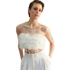 Trendyol Bustier tissé sans bretelles pour femme, coupe régulière, écru, taille 34, ecru, 62