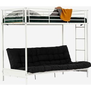 MEUBLE COSY Hoogslaper 90 x 190 cm met slaapbank en lattenbodem van metaal, industriële stijl, bedden voor slaapkamer, kinderen, volwassenen, huis, wit