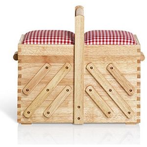 Prym - Naaibox van natuurlijk licht hout met stoffen bovenkant - middelgroot formaat - 36 x 30 x 19 cm - 612547