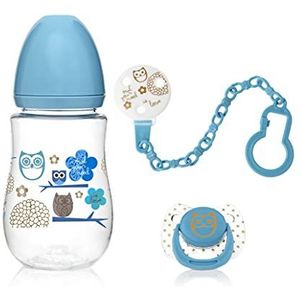 Kiokids Flessenset met fopspeen en blauwe klem voor pasgeborenen