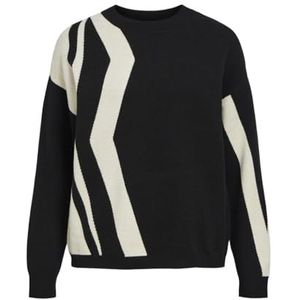 Object Objray Lo L/S gebreide trui Aop Noos dames, Zwart / patroon: verticale strepen sandshell