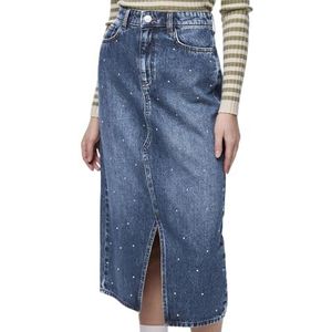 PIECES Jupe en jean PCSKY pour femme, Denim bleu moyen/détail : strass, M