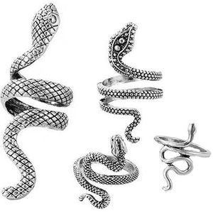 Carufin Vintage Snake Ring Set Dier Vinger Joint Stapelbare Rings Knuckle Rings Sieraden voor Vrouwen en Meisjes (Set van 4) (Zilver)