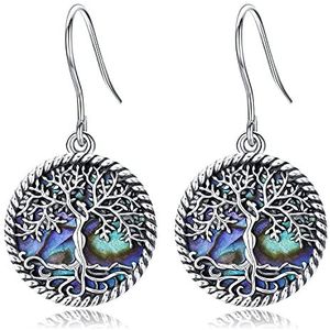 Boucles d'oreilles Arbres de la vie pour Femmes en Argent Sterling 925, Boucles D'oreilles Pendantes avec coquille d'ormeau, Bijoux Femme Cadeaux de noël Femme Anniversaire Fête des Mères, Argent