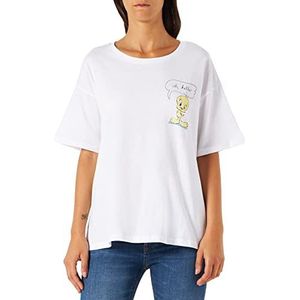 Koton T-shirt met korte mouwen met Warner Bros gelicentieerde ronde hals, dames, ecru (010), M, Ecru (010)