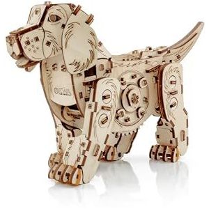 EWA Eco-Wood-Art Mechanische 3D-hond van hout, puzzel voor volwassenen en jongeren, montage zonder lijm, 246 stuks, puppy, natuur