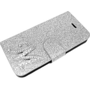 Exklusive-Cad SON-XP-Z-L36H-etui-glamour-zilver Sony Xperia Z L36 H Glamour Glitter Strass beschermhoes hoes met magneetsluiting - letter M in zilver