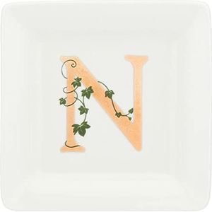 La Porcellana Bianca vierkante bord letter N voor huis, keuken, Adorato-lijn, cadeau-idee van porselein, 10 x 10 x 1,5 cm
