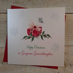 White Cotton Cards X99 kerstkaart, handgemaakt, opschrift ""Happy Christmas Gorgeous Granddaughter"", wit