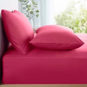 Appletree - Felroze hoeslaken voor eenpersoonsbed (90 x 190 x 28 cm) - effen beddengoed - felroze - 100% zacht en luxueus katoen - beddengoed in heldere neonkleuren - felroze laken