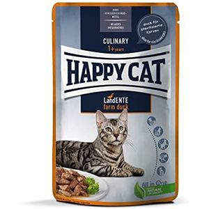 Happy Cat Culinary Meat in saus land eend pouch natvoer voor volwassen katten en houten bek 70621