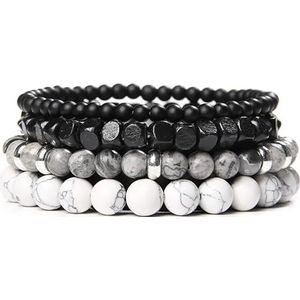 Malinsi Armband voor heren en dames, onyx en lavasteen, natuursteen, 4 stuks hout