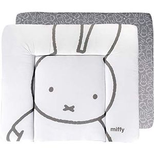 roba Miffy® Aankleedkussen, afwasbaar, 85 x 75 cm, verhoogde randen, voor luiertafel, ftalaatvrij, haaspatroon, dubbelzijdig grijs/wit