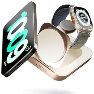 Zens Nachtstand Magnetic Wireless Charger Pro 2, 15 W draadloze oplader compatibel met MagSafe en Qi2 voor iPhone, Apple Watch, AirPods, 20 W voedingsadapter (EU,UK,US), koper