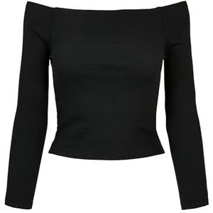 Urban Classics Dames Off Shoulder Rib Longsleeve T-shirt voor dames, zwart.