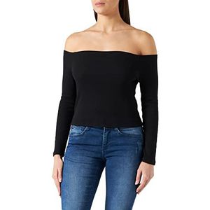 Urban Classics Dames T-shirt Off Shoulder Rib Longsleeve, zwart.