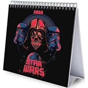 Grupo Erik - Bureaukalender 2024 Star Wars | 20 x 18 cm, maandkalender in het Frans | met harde standaard, officieel gelicentieerd product, FSC-gecertificeerd