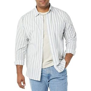 Amazon Essentials Chemise en popeline extensible à manches longues pour hommes, coupe classique, rayures bleu-gris blanc, taille XS