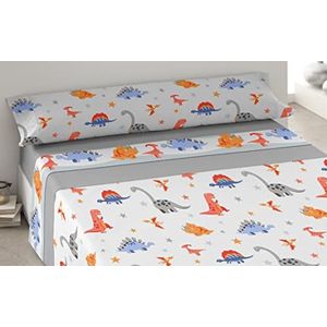 Degrees home Jurasic Hoeslaken voor kinderen, 105 x 190 cm, bedlaken, 50% katoen, 50% polyester, 3-delig, grijs