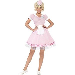 Smiffys jaren '50 serveerster kostuum met jurk en mini-hoed, XS, roze
