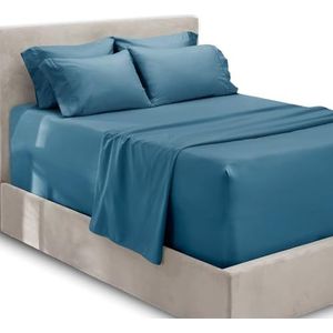Hearth & Harbor 6-delige beddengoedset met extra diepe zak, geschikt voor matrassen van 45 tot 61 cm, kingsize, hemelsblauw