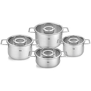 Fissler Pure Collection Set van 4 roestvrijstalen pannen met glazen deksel (3 potten, 1 pan), inductie