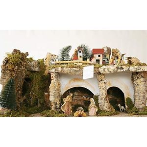 euromarchi Kerststal, leeg, houten huis, stro en schuim, met verlichting, 58 x 34 x 37 cm, 78 x 49 x 45 cm, meerkleurig